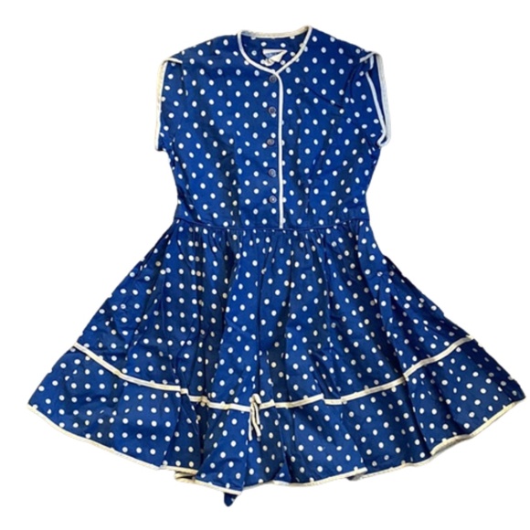VINTAGE ST MICHAEL BLUE POLKA DOT DRESS sleeveless kids - Picture 1 of 8